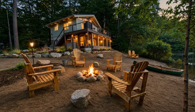 Pond-Side Chalet Private Beach Canoe & Kayak Sleeps 7 Near Storyland